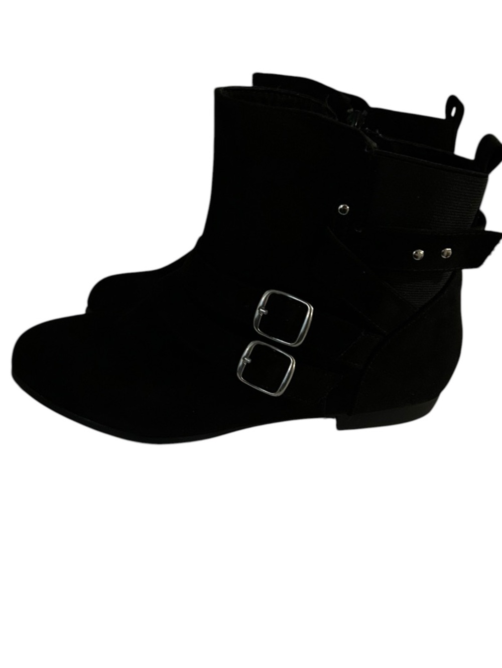 Women's Black Suede-Look Buckle Ankle Booties